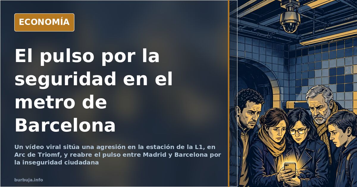 Estación de metro con viajeros y una figura tatuada de espaldas, ilustración sobre la inseguridad en el metro de Barcelona