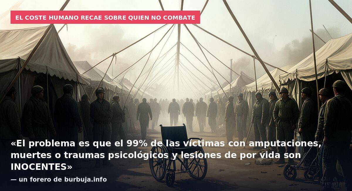 El coste humano recae sobre quien no combate: «El problema es que el 99% de las víctimas con amputaciones, muertes o traumas psicológicos y lesiones de por vida son INOCENTES» — un forero de burbuja.info