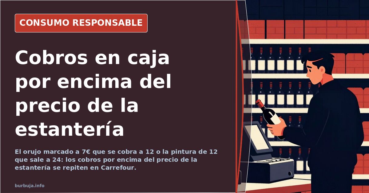 Ticket de compra de supermercado con la línea del precio señalada y productos marcados en la estantería de Carrefour