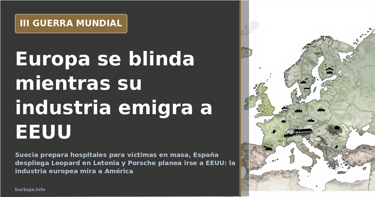 Mapa del norte de Europa con siluetas de carros Leopard, hospitales y búnkeres en la frontera báltica
