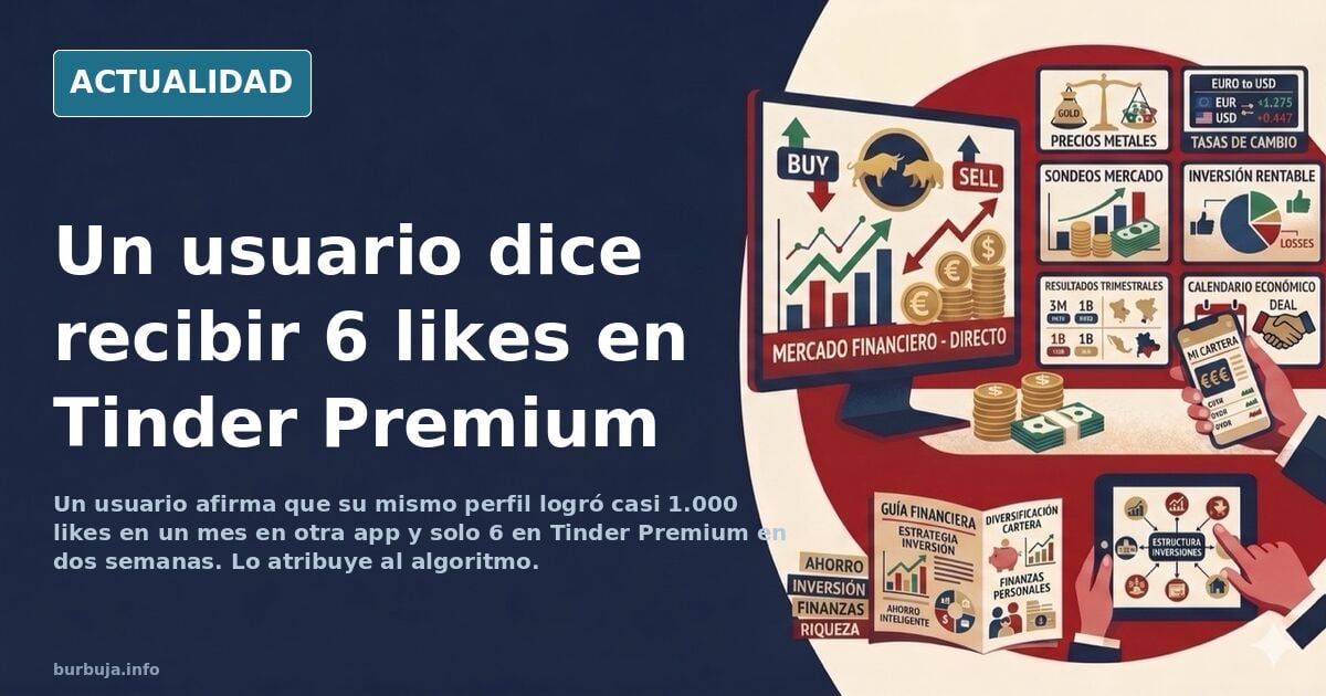 Pantalla de móvil con una aplicación de citas mostrando una bandeja de likes casi vacía junto a una suscripción premium activ