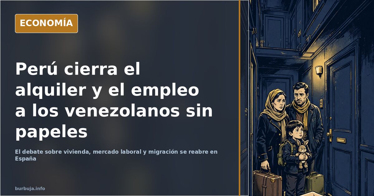 Ilustración editorial de un contrato de alquiler y un contrato laboral sellados con una prohibición sobre un mapa de Sudaméri