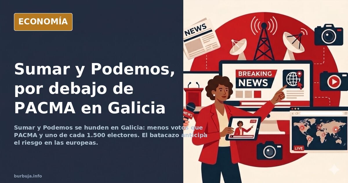 Gráfico de barras mostrando la caída de votos de Sumar y Podemos en las elecciones gallegas de 2024
