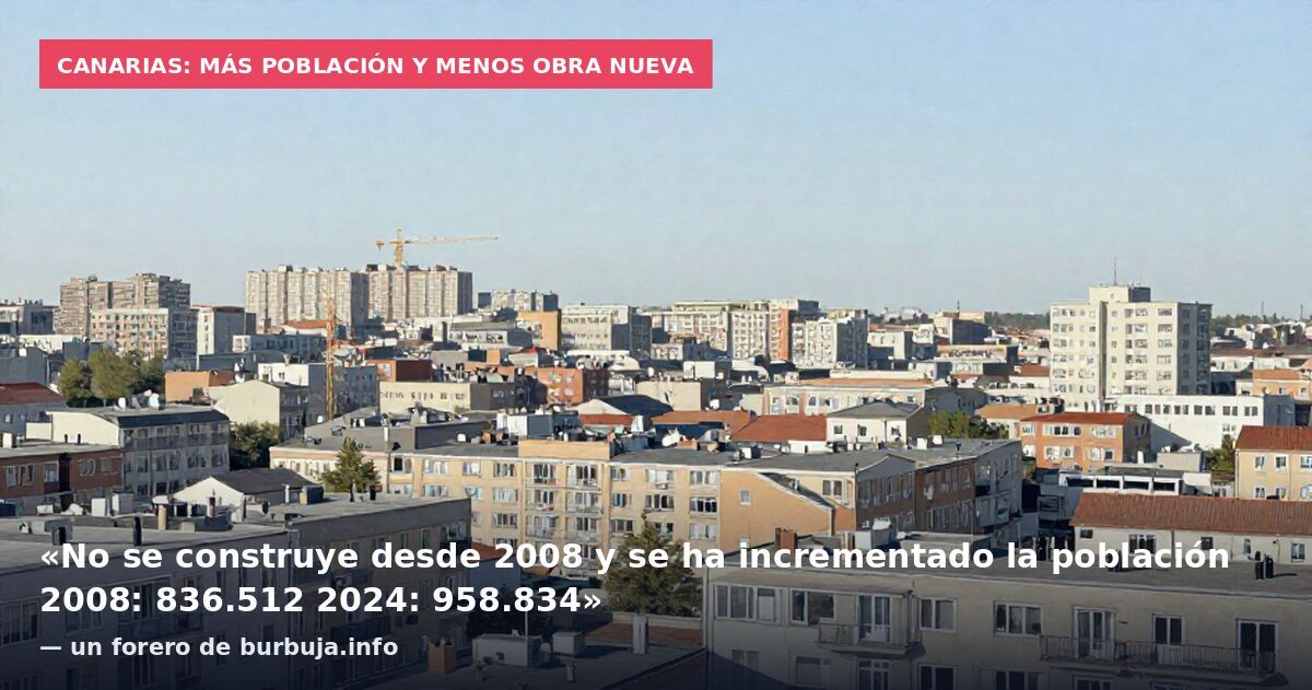Canarias: más población y menos obra nueva: «No se construye desde 2008 y se ha incrementado la población 2008: 836.512 2024: 958.834» — un forero de burbuja.info