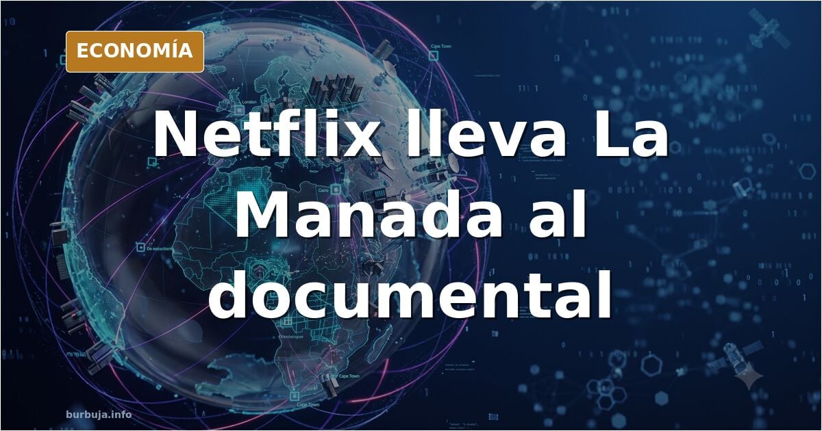 Ilustración editorial de un televisor encendido mostrando la silueta de un grupo de personas, símbolo del documental de Netfl