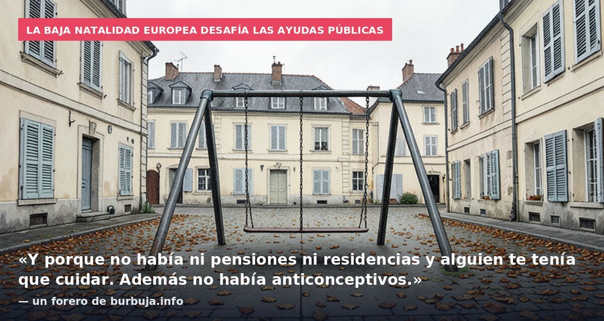 La baja natalidad europea desafía las ayudas públicas: «Y porque no había ni pensiones ni residencias y alguien te tenía que cuidar. Además no había anticonceptivos.» — un forero de burbuja.info
