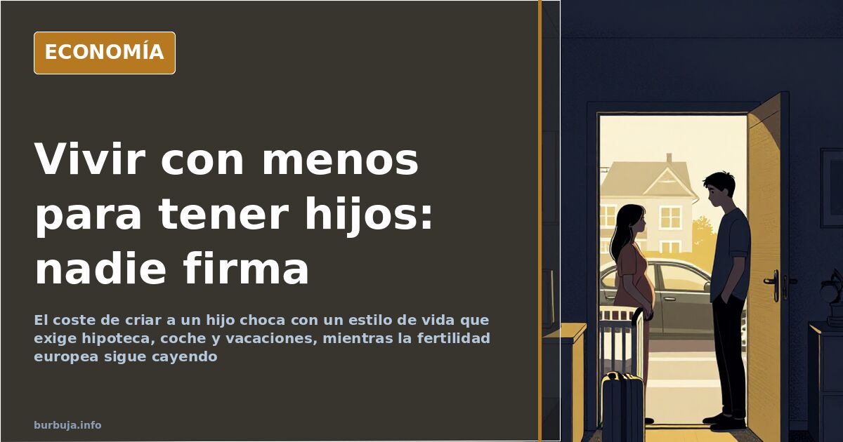 Ilustración editorial en azul marino y dorado con una mesa de cocina, una libreta de cuentas y platos servidos para una famil