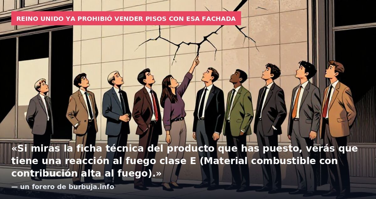 Reino Unido ya prohibió vender pisos con esa fachada: «Si miras la ficha técnica del producto que has puesto, verás que tiene una reacción al fuego clase E (Material combustible con contribución alta al fuego).» — un forero de burbuja.info