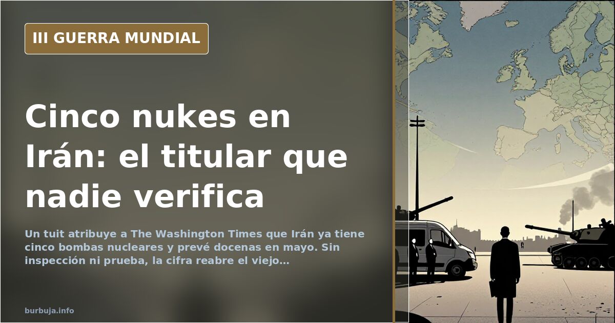 Ilustración documental desaturada de un mapa de Oriente Medio con siluetas de reactores nucleares y columnas de humo lejano e