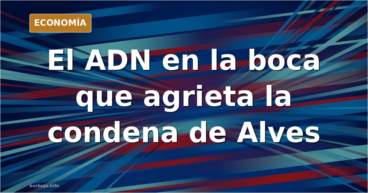 Ilustración editorial de una balanza de la justicia inclinada frente a un tubo de laboratorio con muestra de ADN en el caso A