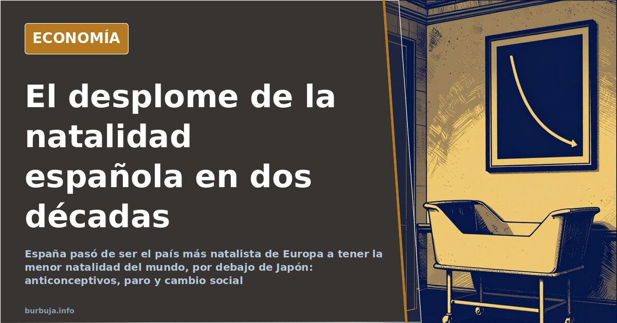 Curva descendente que ilustra la caída de la natalidad en España desde los años setenta hasta un hijo por mujer