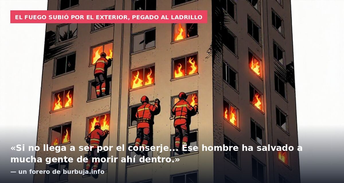 El fuego subió por el exterior, pegado al ladrillo: «Si no llega a ser por el conserje... Ése hombre ha salvado a mucha gente de morir ahí dentro.» — un forero de burbuja.info