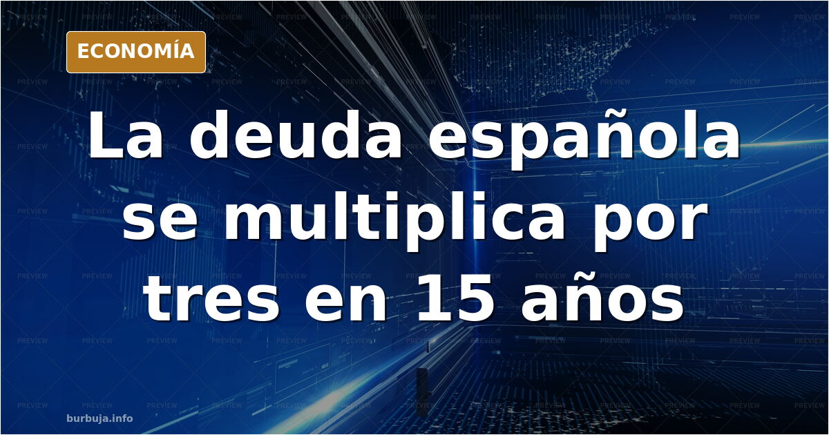 Ilustración editorial en azul marino y dorado sobre la evolución de la deuda pública española de 500.000 millones a 1,7 billo