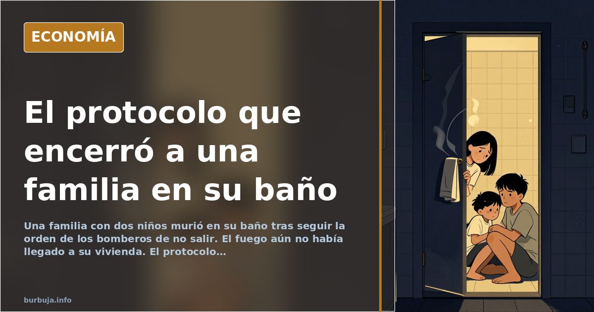 Ilustración editorial de un edificio en llamas con una ventana iluminada y una escalera de evacuación vacía, en tonos azul ma