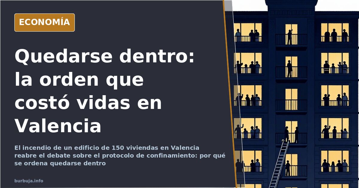 Fachada de un edificio residencial en llamas de noche, con escaleras interiores iluminadas y siluetas de bomberos subiendo
