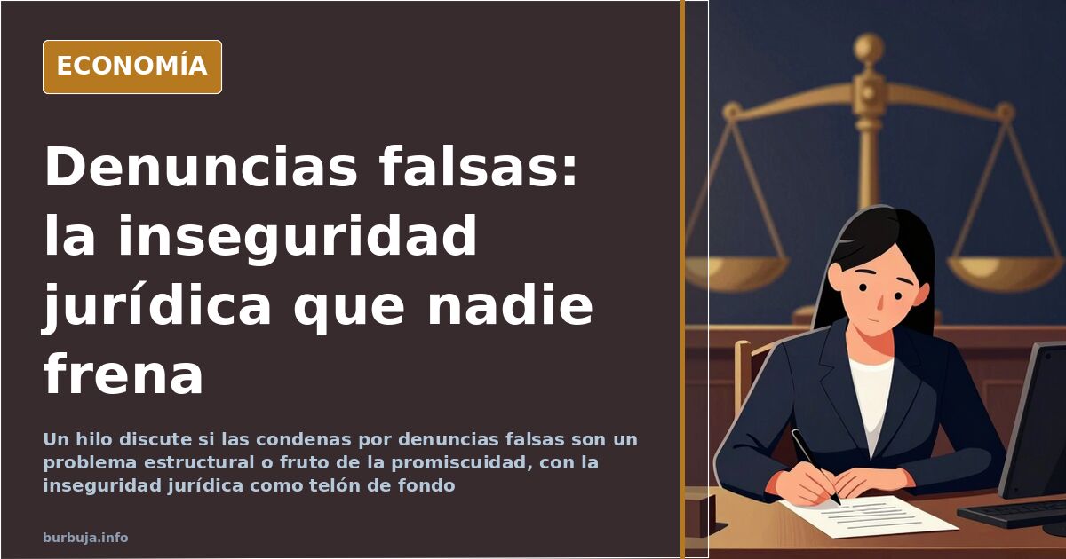 Ilustración editorial de una balanza de la justicia inclinada con documentos y una celda al fondo en tonos azul marino y dora