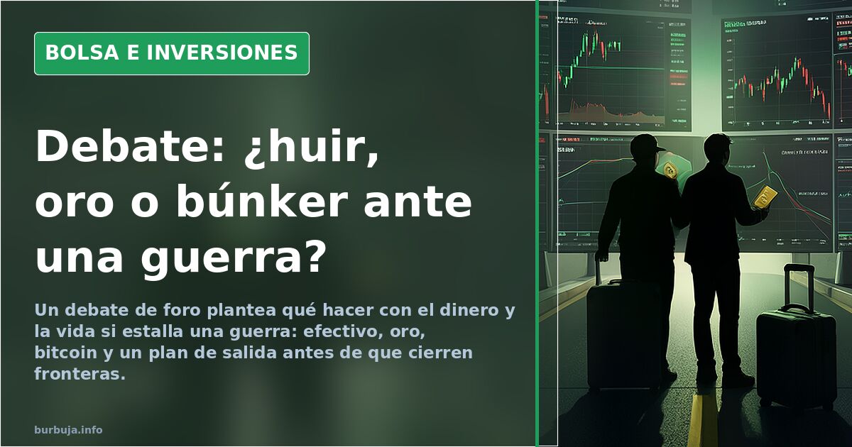 Gráfico de velas japonesas en terminal financiera con fondo oscuro y destellos verdes y rojos sobre guerra y dinero