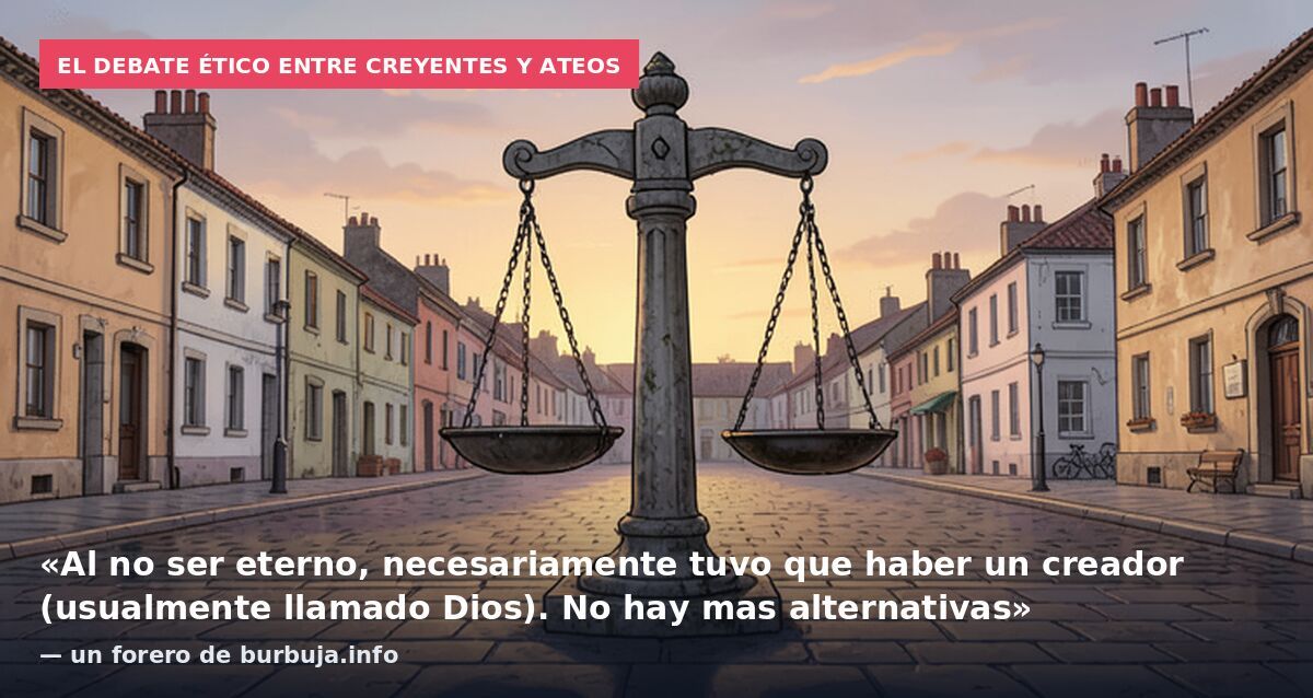 El debate ético entre creyentes y ateos: «Al no ser eterno, necesariamente tuvo que haber un creador (usualmente llamado Dios). No hay mas alternativas» — un forero de burbuja.info