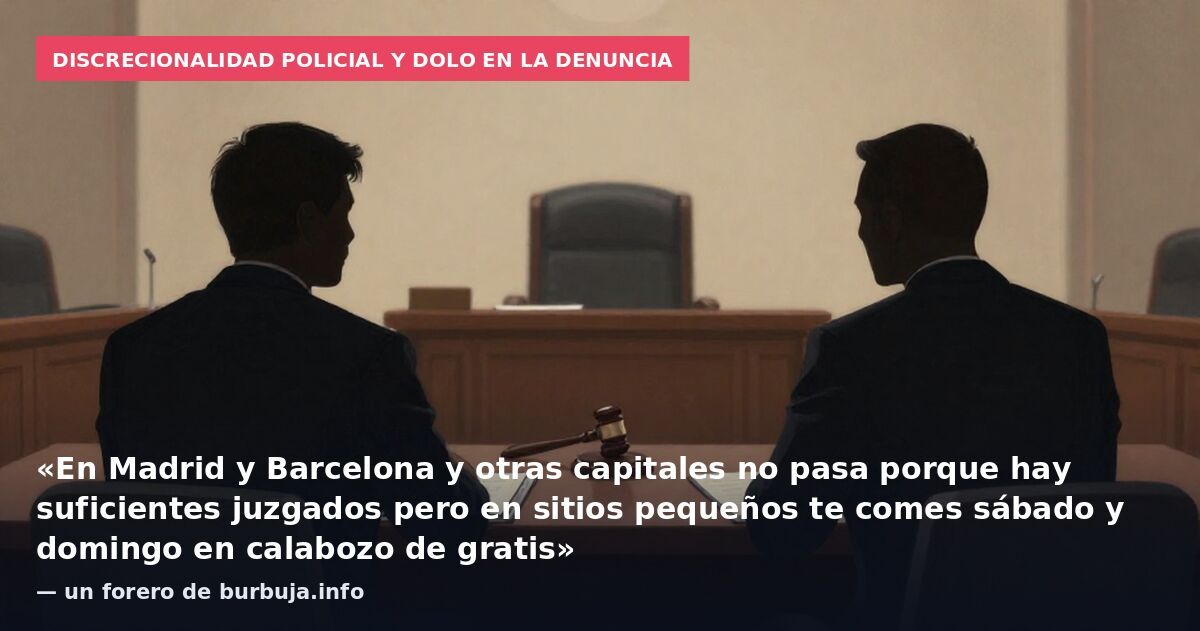 Discrecionalidad policial y dolo en la denuncia: «En Madrid y Barcelona y otras capitales no pasa porque hay suficientes juzgados pero en sitios pequeños te comes sábado y domingo en calabozo de gratis» — un forero de burbuja.info