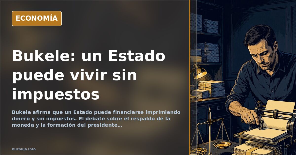 Ilustración editorial de un billete de dólar ardiendo sobre un mapa de El Salvador, con una imprenta de fondo