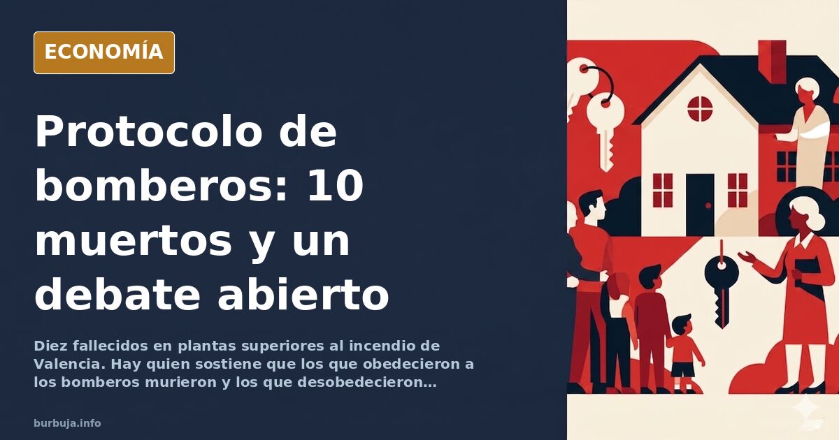Fachada calcinada de un edificio residencial con bomberos trabajando en la extinción del incendio en Valencia