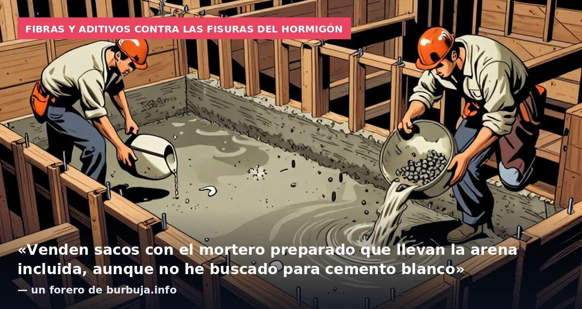 Fibras y aditivos contra las fisuras del hormigón: «Venden sacos con el mortero preparado que llevan la arena incluida, aunque no he buscado para cemento blanco» — un forero de burbuja.info