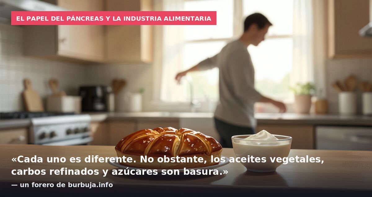 El papel del páncreas y la industria alimentaria: «Cada uno es diferente. No obstante, los aceites vegetales, carbos refinados y azúcares son basura.» — un forero de burbuja.info