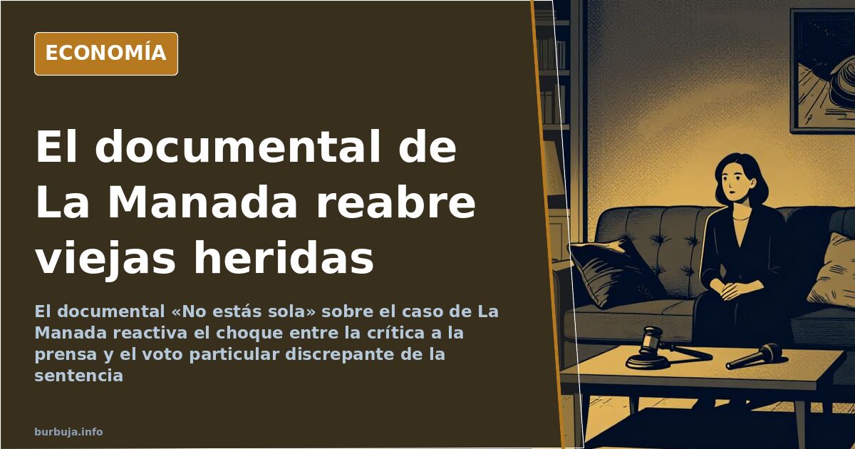 Ilustración editorial de un portal urbano nocturno con siluetas al fondo y una pantalla de documental encendida sobre fondo a