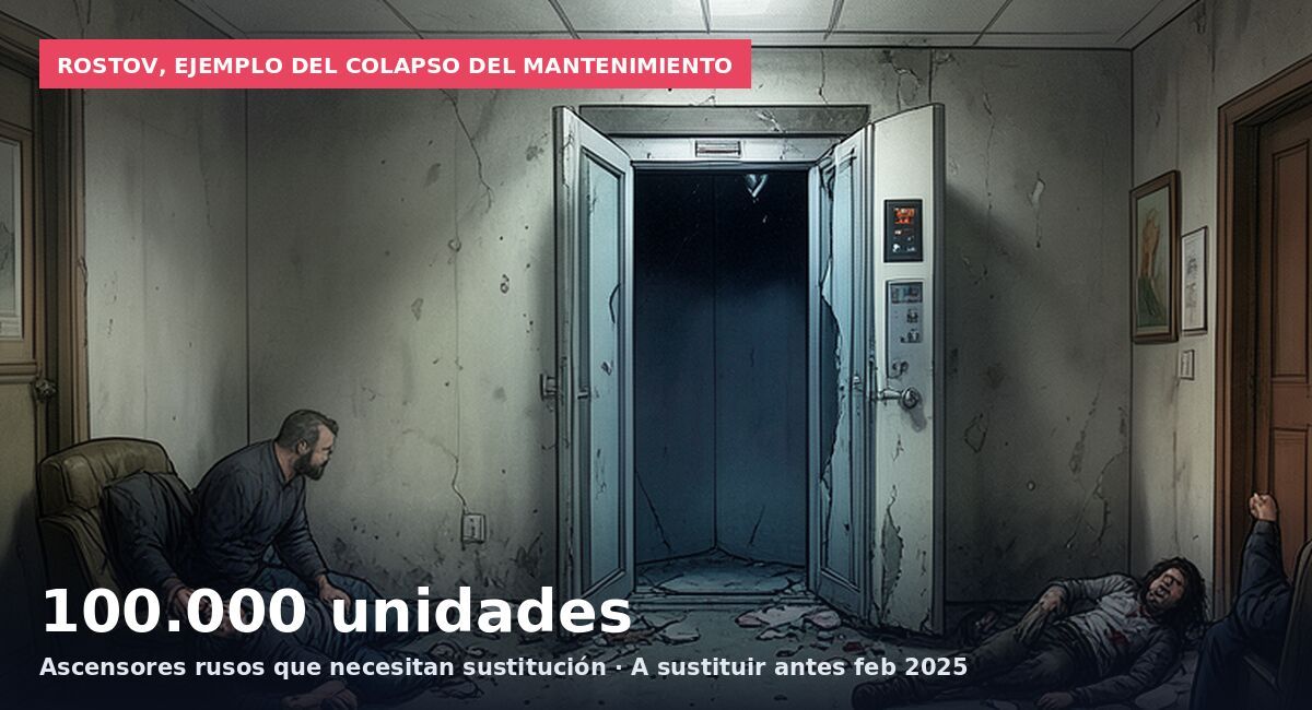 Rostov, ejemplo del colapso del mantenimiento: 100.000 unidades Ascensores rusos que necesitan sustitución · A sustituir antes feb 2025