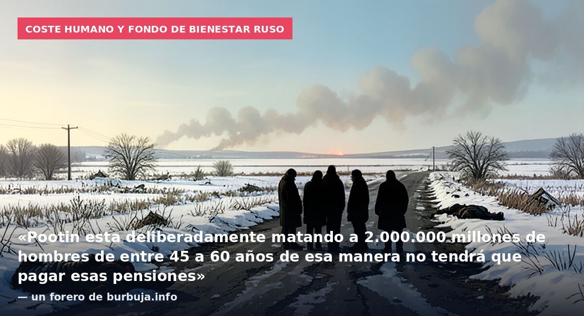 Coste humano y fondo de bienestar ruso: «Pootin esta deliberadamente matando a 2.000.000 millones de hombres de entre 45 a 60 años de esa manera no tendrá que pagar esas pensiones» — un forero de burbuja.info