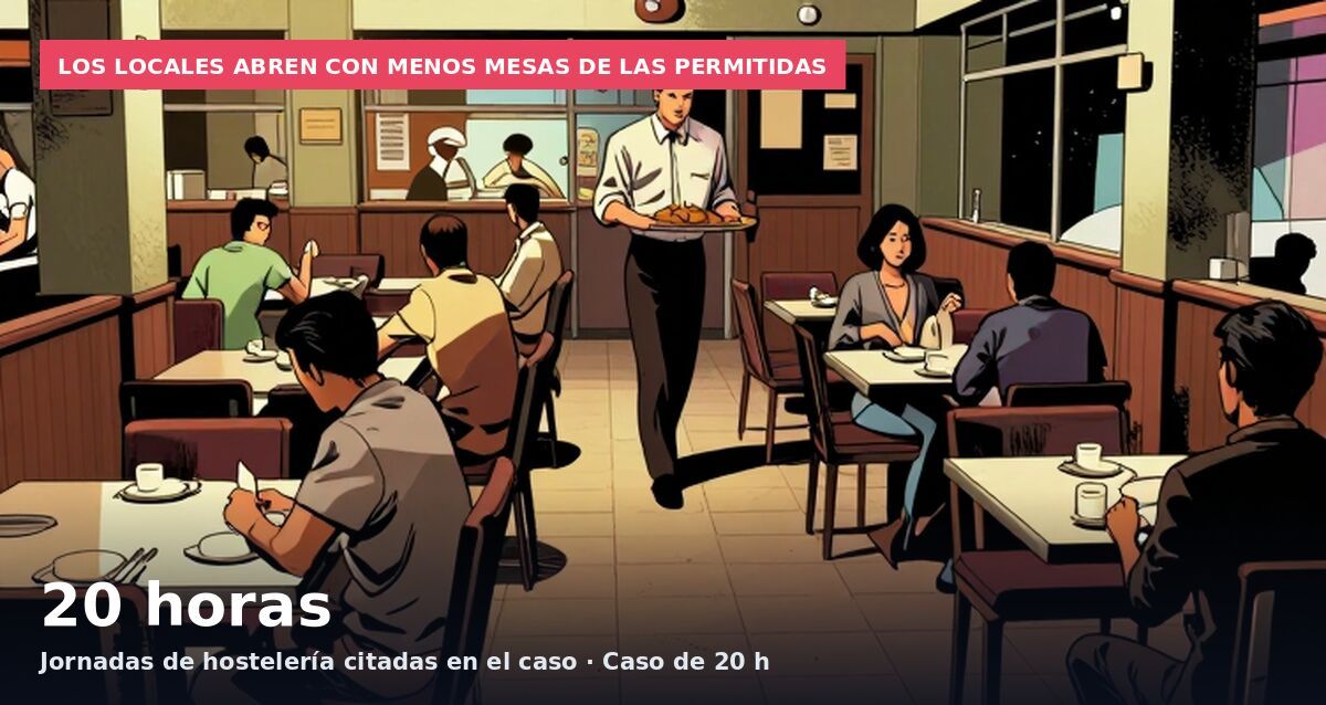 Los locales abren con menos mesas de las permitidas: 20 horas Jornadas de hostelería citadas en el caso · Caso de 20 h