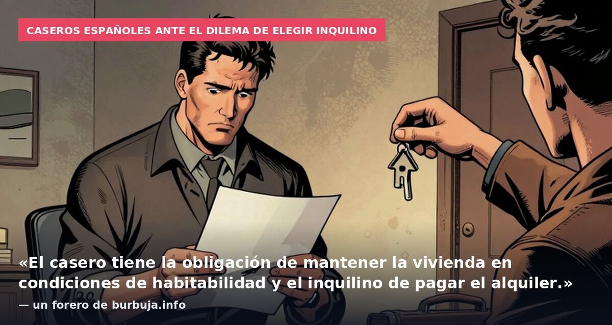 Caseros españoles ante el dilema de elegir inquilino: «El casero tiene la obligación de mantener la vivienda en condiciones de habitabilidad y el inquilino de pagar el alquiler.» — un forero de burbuja.info