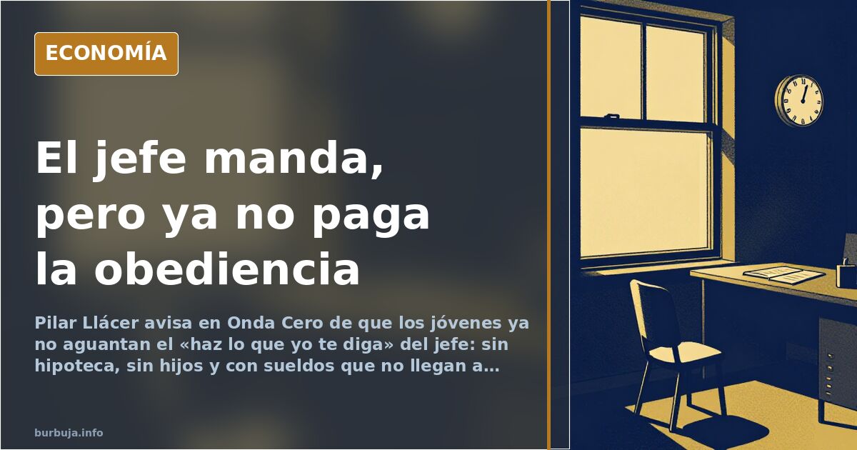 Mesa de oficina con una silla vacía frente al despacho del jefe y una nómina sobre el escritorio, escena sobre el choque entr