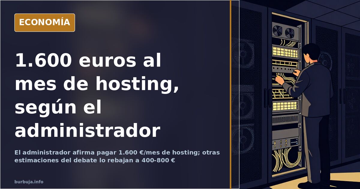 Ilustración editorial de un rack de servidores con etiqueta de precio, símbolo del coste de hosting de 1.600 euros mensuales