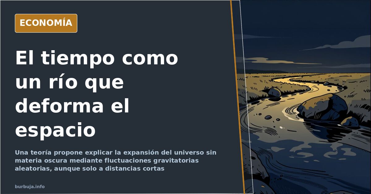 Ilustración editorial en azul marino y dorado de una red de espacio-tiempo con ondulaciones gravitatorias aleatorias