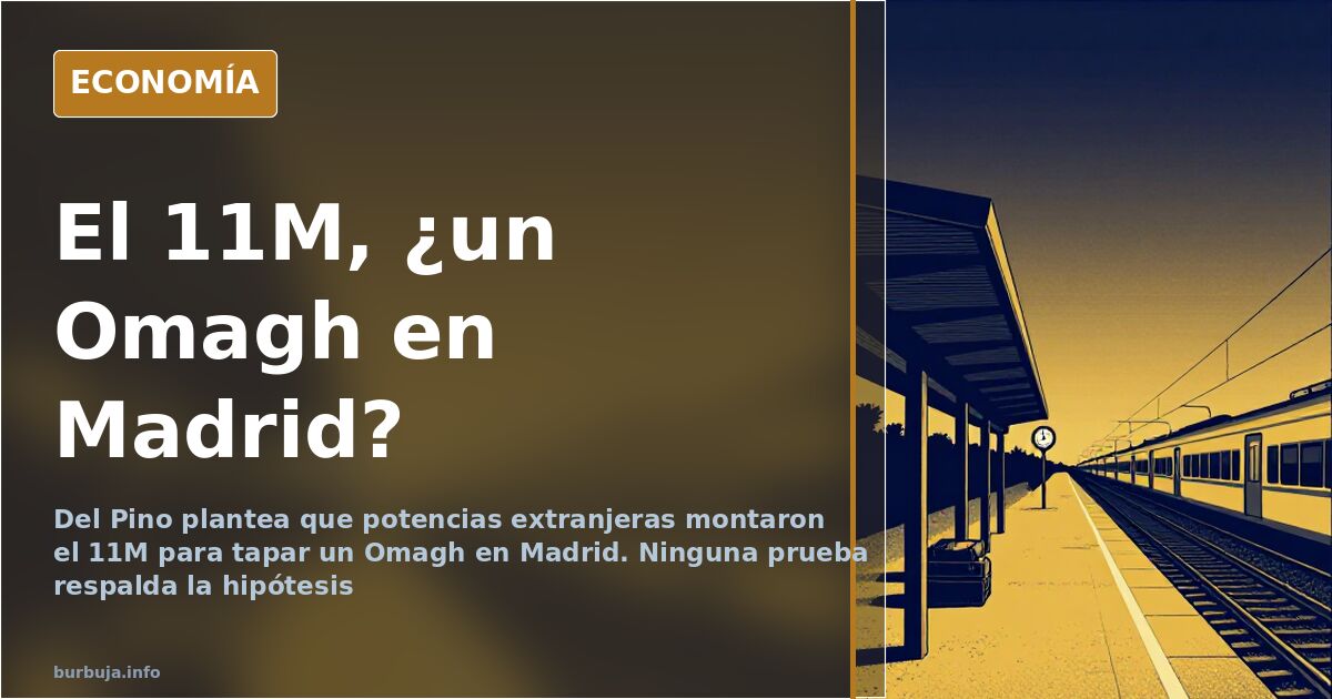 Andén de estación con reloj al fondo, ilustración editorial azul marino y dorado sobre la hipótesis del 11M