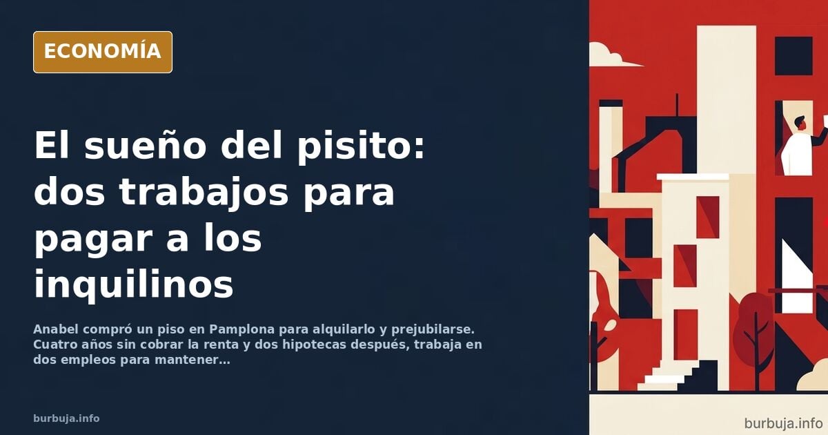 Ilustración editorial de un edificio de viviendas con una llave dorada y una balanza judicial sobre fondo azul marino