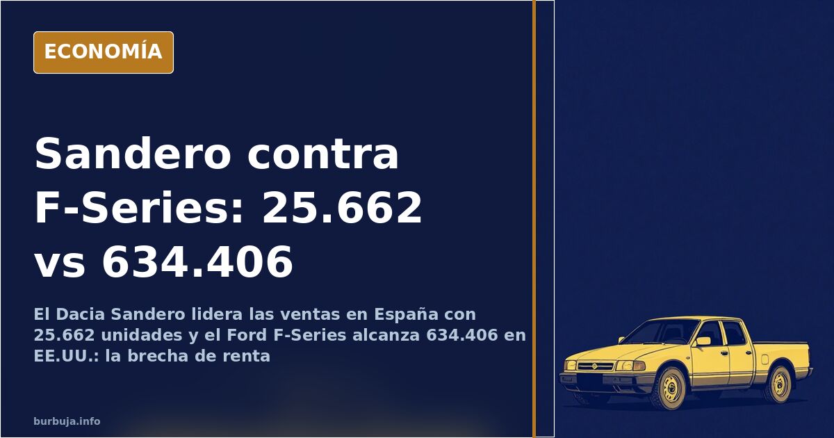 Utilitario pequeño y pick-up americana enfrentados, ilustrando la brecha de ventas de coches entre España y Estados Unidos