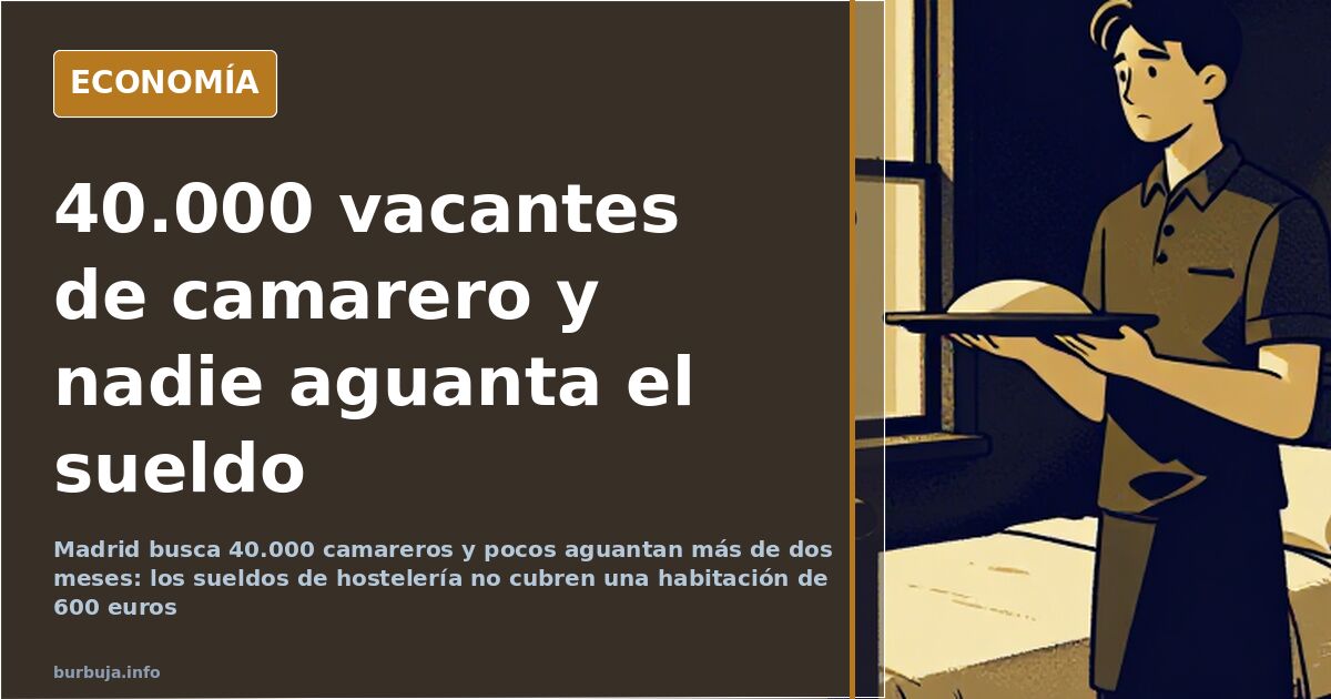 Barra de bar vacía con sillas apiladas y una pizarra con oferta de empleo de camarero en Madrid
