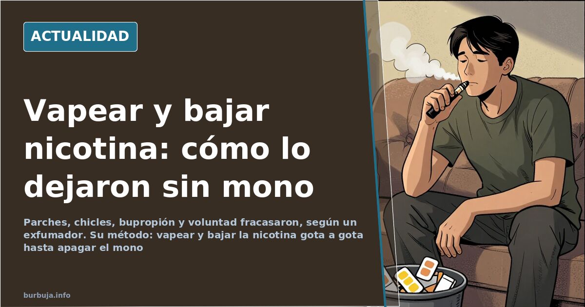 Un cigarrillo apagado junto a un vapeador sobre una mesa, en una ilustración editorial sobre dejar de fumar y bajar la nicoti