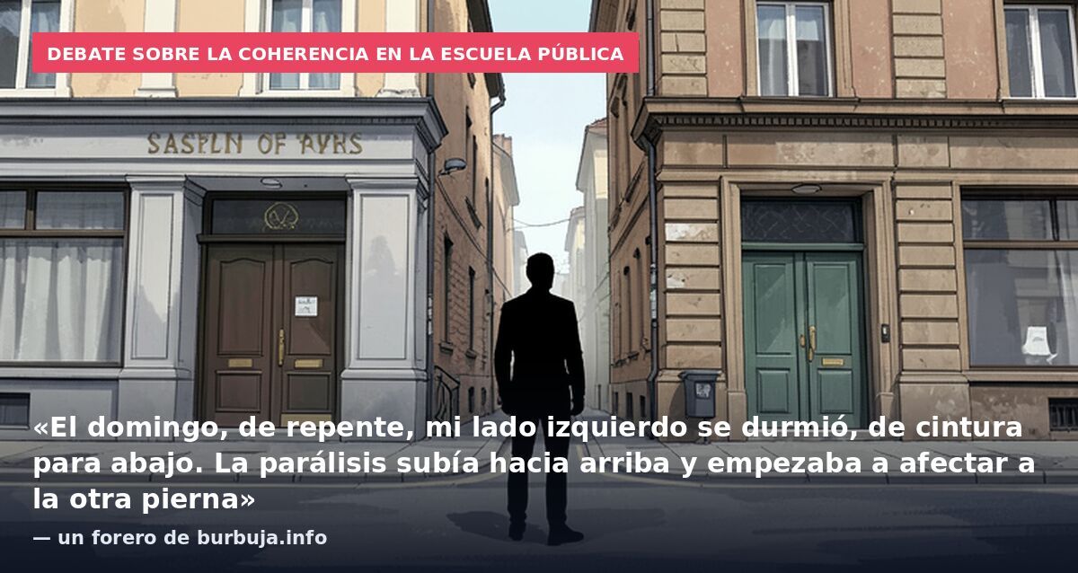 Debate sobre la coherencia en la escuela pública: «El domingo, de repente, mi lado izquierdo se durmió, de cintura para abajo. La parálisis subía hacia arriba y empezaba a afectar a la otra pierna» — un forero de burbuja.info