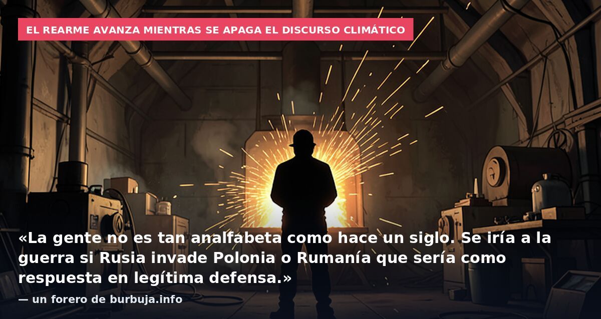 El rearme avanza mientras se apaga el discurso climático: «La gente no es tan analfabeta como hace un siglo. Se iría a la guerra si Rusia invade Polonia o Rumanía que sería como respuesta en legítima defensa.» — un forero de burbuja.info