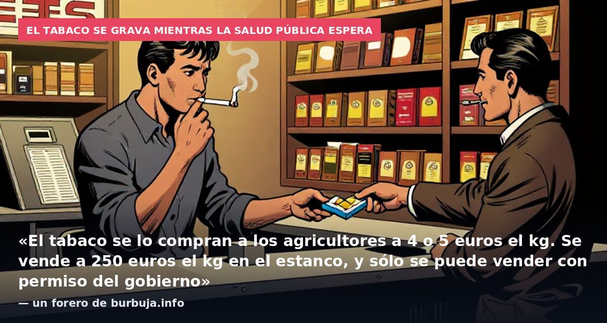 El tabaco se grava mientras la salud pública espera: «El tabaco se lo compran a los agricultores a 4 o 5 euros el kg. Se vende a 250 euros el kg en el estanco, y sólo se puede vender con permiso del gobierno» — un forero de burbuja.info