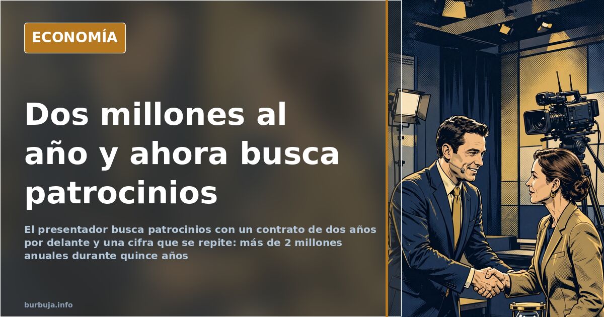 Ilustración editorial de una figura de presentador ante un micrófono con gráficos financieros descendentes en azul marino y d