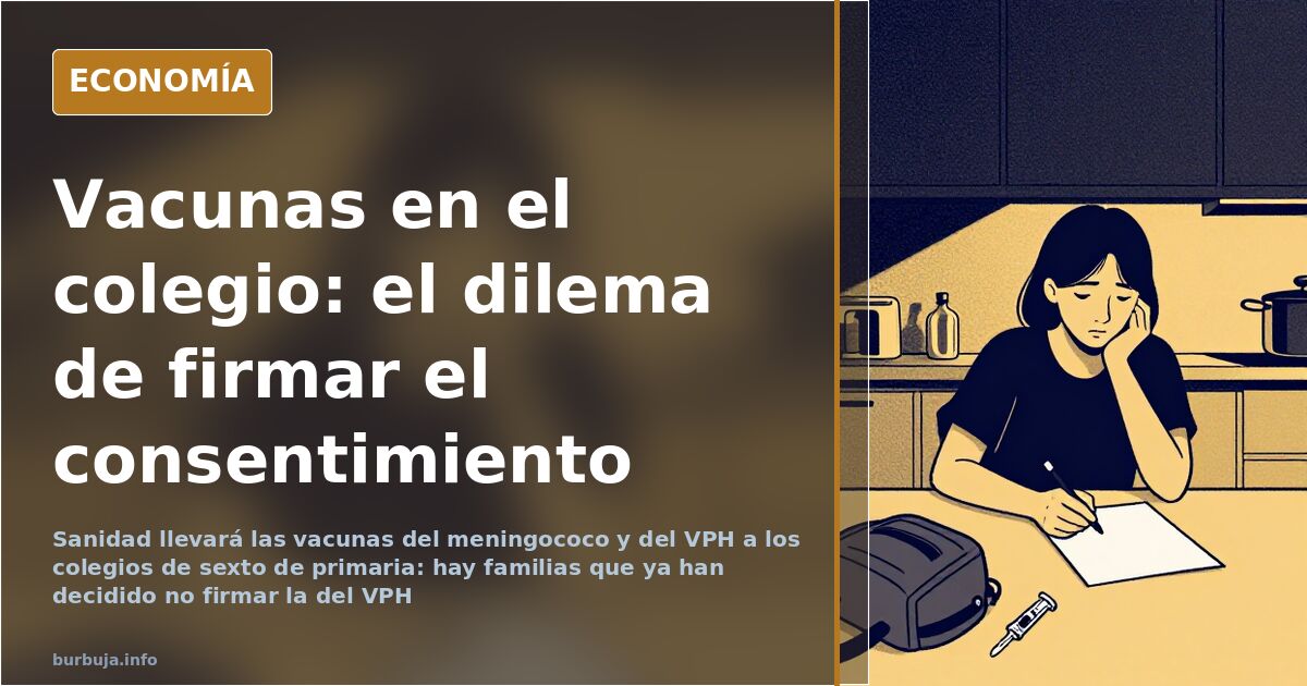 Aula escolar con una circular de vacunación sobre la mesa y la casilla de consentimiento sin firmar