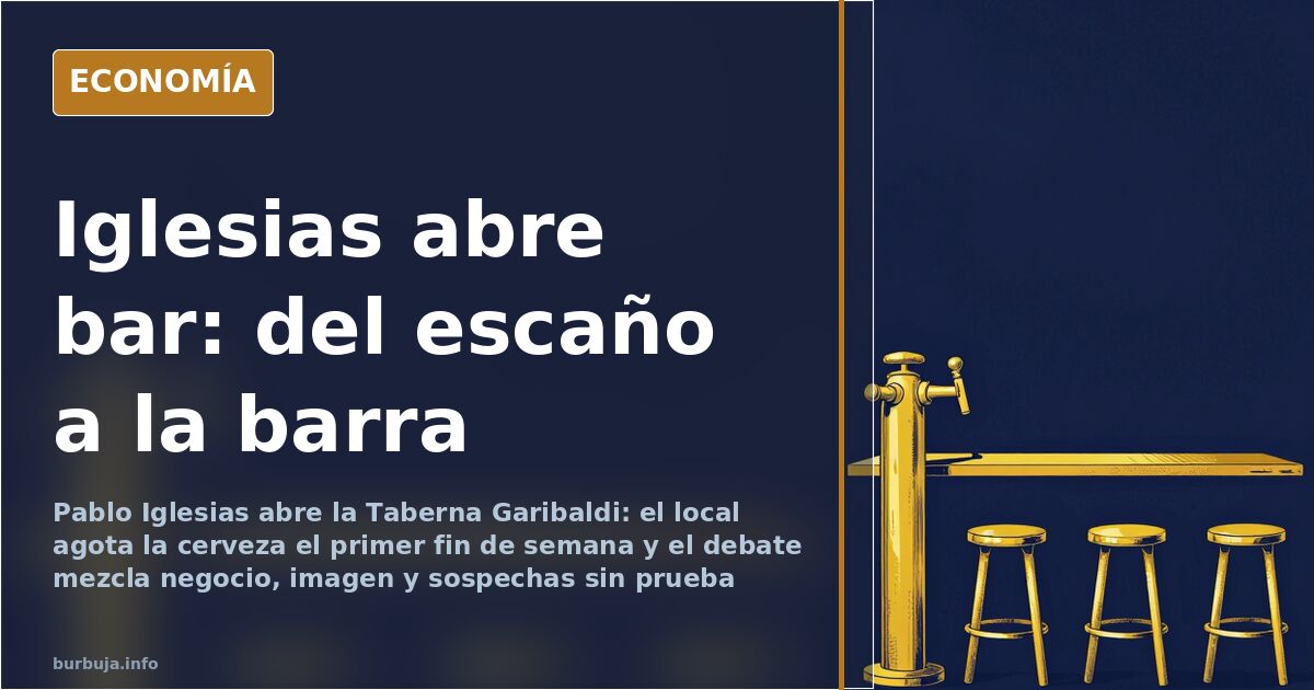 Barra de bar con grifos de cerveza y taburetes vacíos en la Taberna Garibaldi de Pablo Iglesias