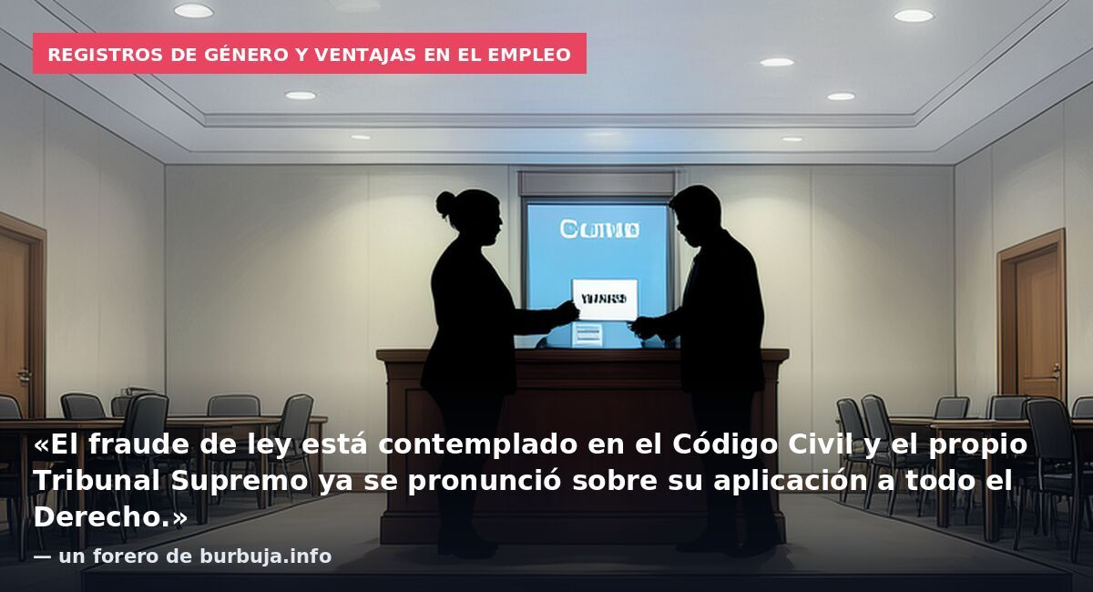 Registros de género y ventajas en el empleo: «El fraude de ley está contemplado en el Código Civil y el propio Tribunal Supremo ya se pronunció sobre su aplicación a todo el Derecho.» — un forero de burbuja.info