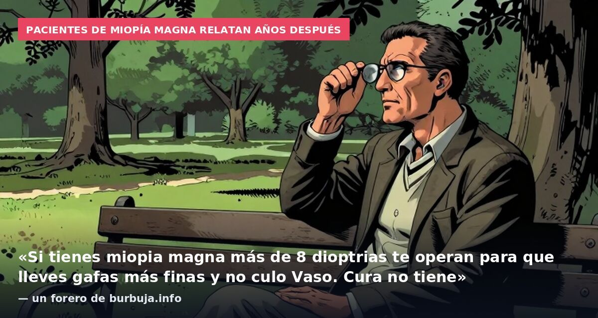 Pacientes de miopía magna relatan años después: «Si tienes miopia magna más de 8 dioptrias te operan para que lleves gafas más finas y no culo Vaso. Cura no tiene» — un forero de burbuja.info