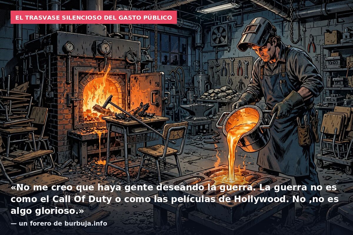 El trasvase silencioso del gasto público: «No me creo que haya gente deseando la guerra. La guerra no es como el Call Of Duty o como las películas de Hollywood. No ,no es algo glorioso.» — un forero de burbuja.info