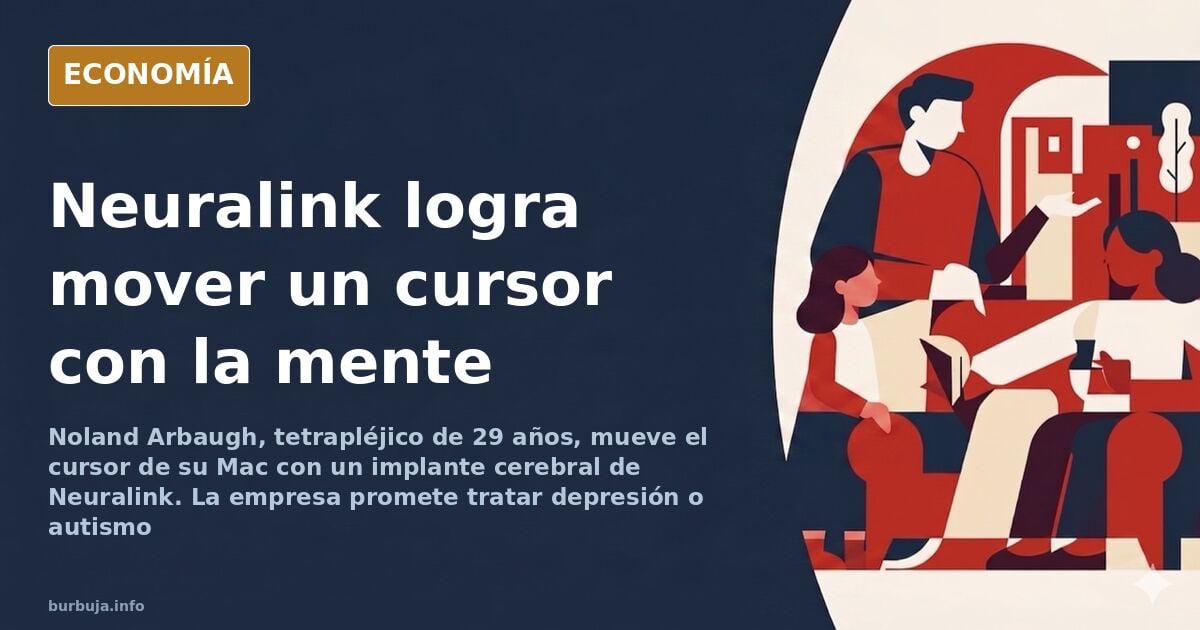 Ilustración editorial de un chip cerebral emitiendo ondas neuronales sobre fondo azul oscuro, símbolo del avance de Neuralink